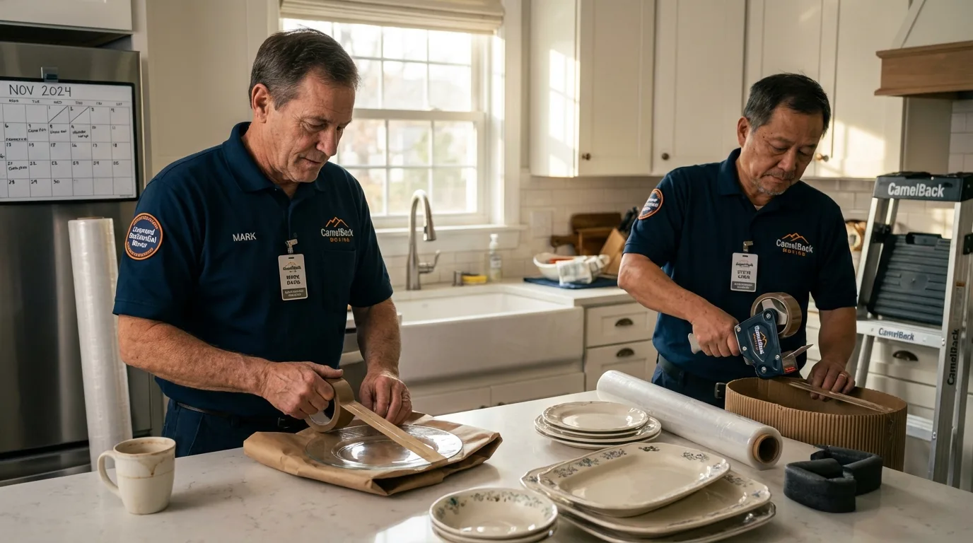 Professional crew packing kitchen dishware in Freeland, PA